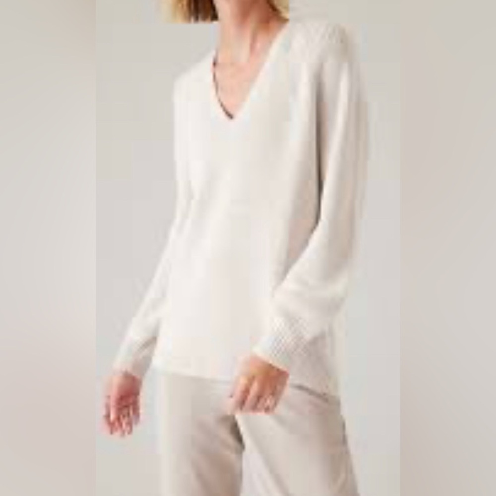 Athleta Cream V-Neck Sweater